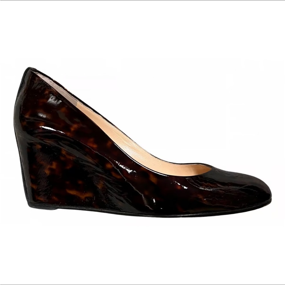 Christian Louboutin Peanut Tortoise Patent leather Wedge Pumps